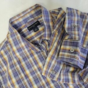 Banana Republic Mens Medium Purplr &‎ Tan Button Down Long Sleeve Plaid Check